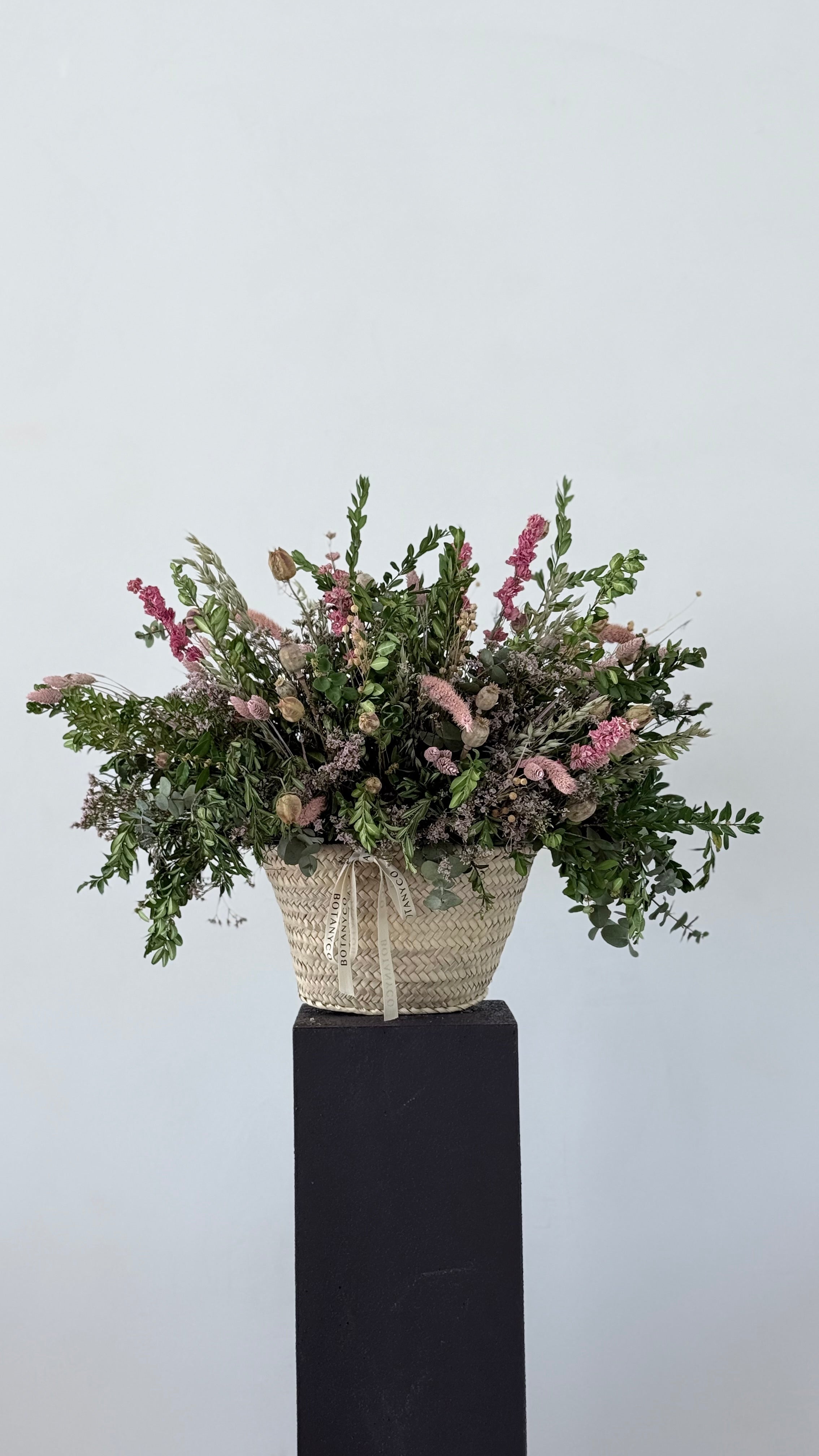 Capazo de Flor Seca y Preservada - Rosa