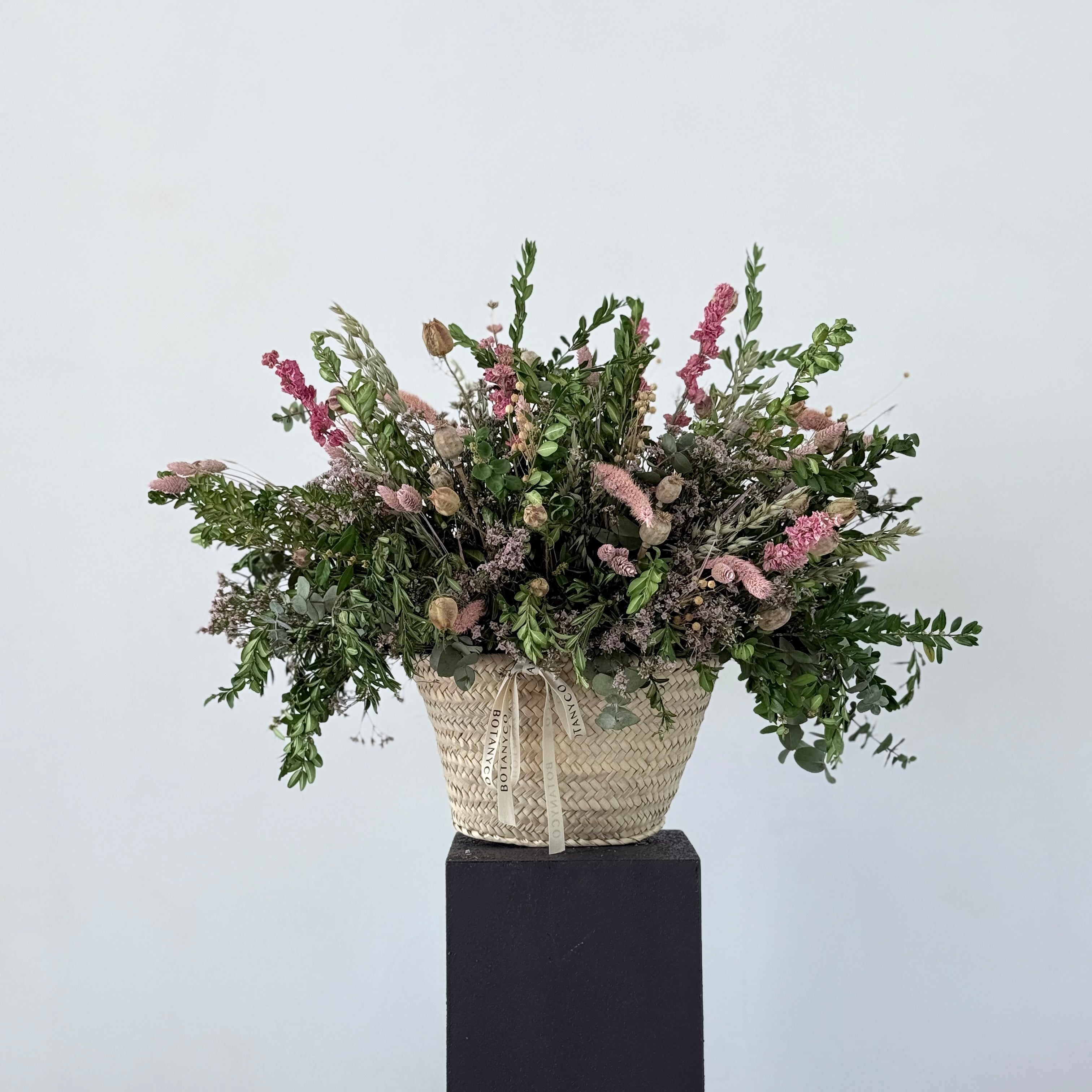 Capazo de Flor Seca y Preservada - Rosa