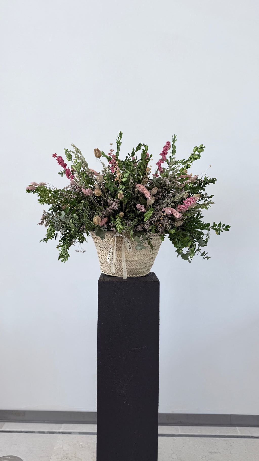 Capazo de Flor Seca y Preservada - Rosa