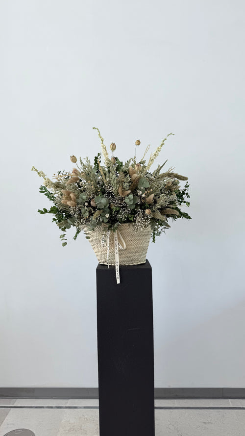 Capazo de Flor Seca y Preservada - Beige