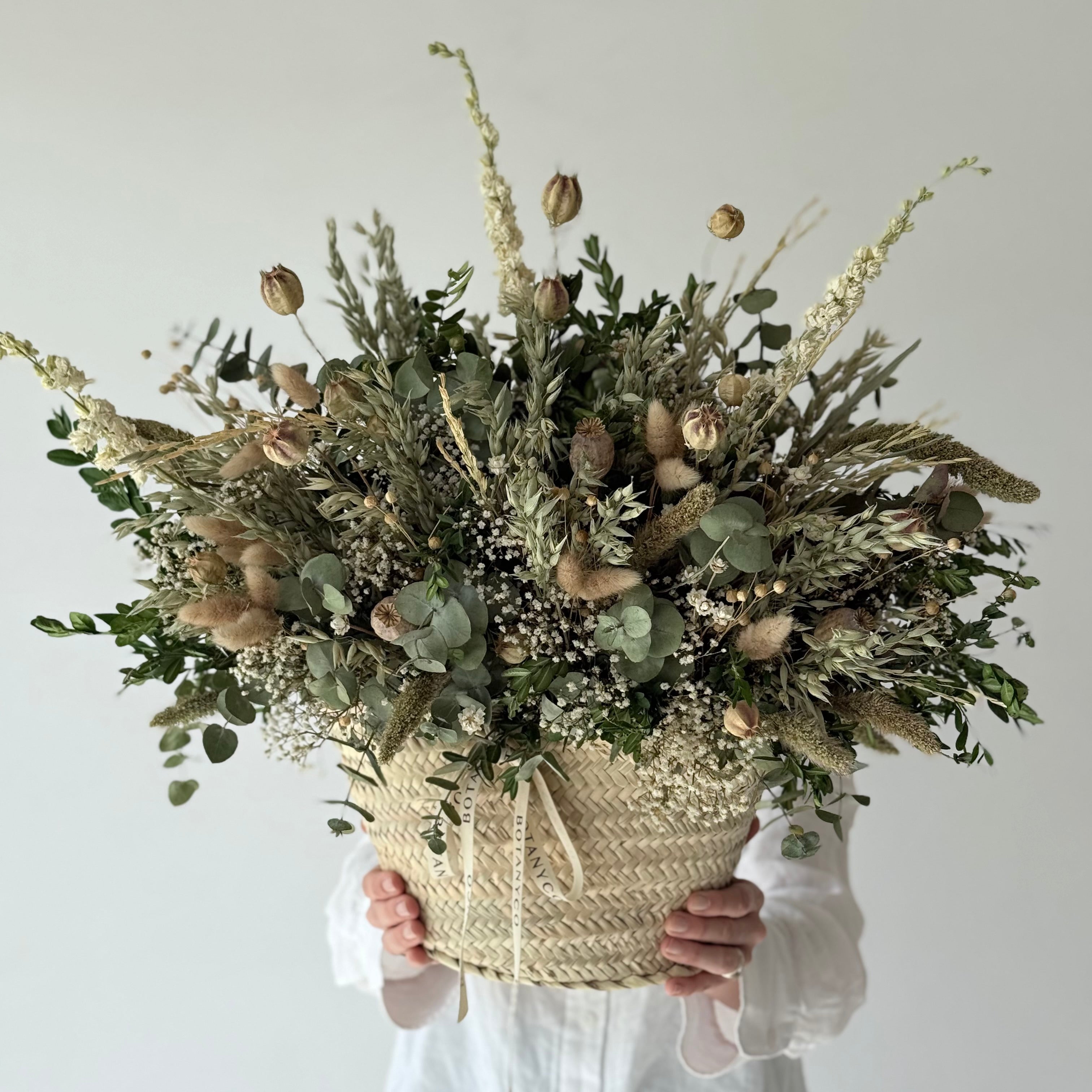 Capazo de Flor Seca y Preservada - Beige